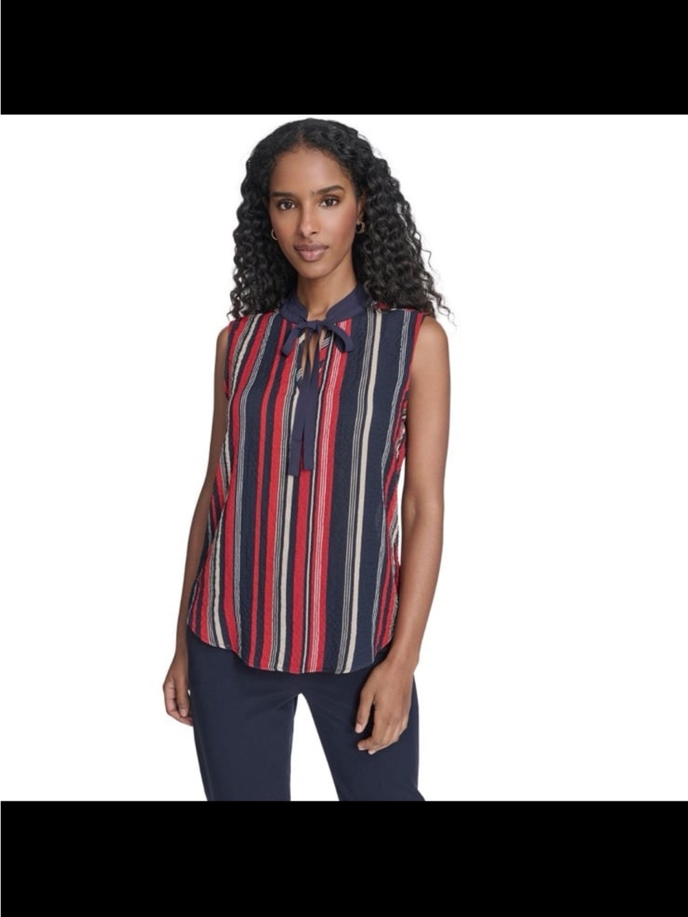 NWT Tommy Hilfiger women’s sleeveless striped tie V neck blouse size large